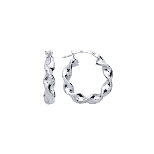 925 Sterling Silver Frosted Satin Chunky Twist Hoop Earrings - ER151