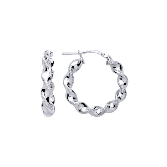 925 Sterling Silver Frosted Satin Chunky Twist Hoop Earrings - ER152