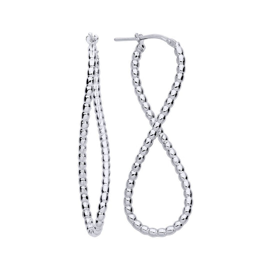 Sterling Silver Bead Edge Infinity Figure 8 Drop Hoop Earrings - ER154