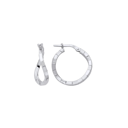 925 Sterling Silver Diamond-cut Brick Road Wavy Hoop Earrings - ER155