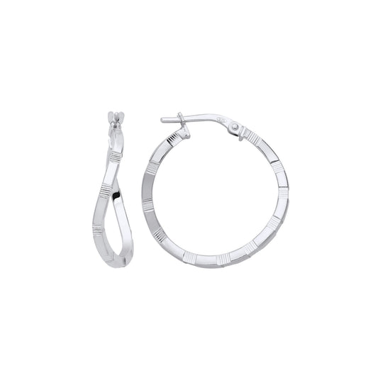 925 Sterling Silver Diamond-cut Brick Road Wavy Hoop Earrings - ER156