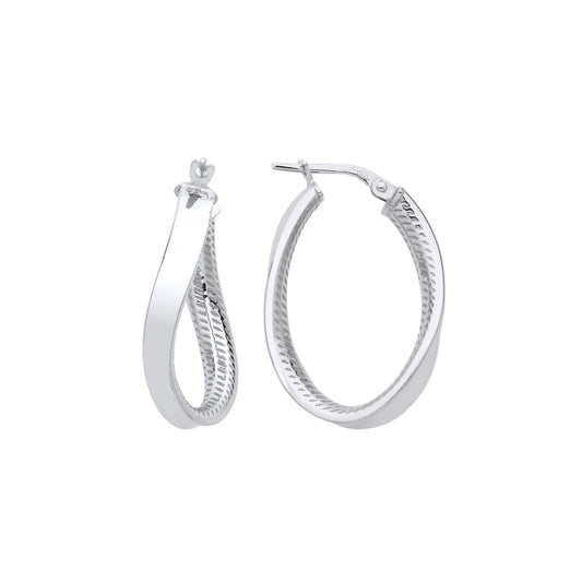 Sterling Silver Snake Skin Interior Oval Wavy Twist Hoop Earrings - ER160