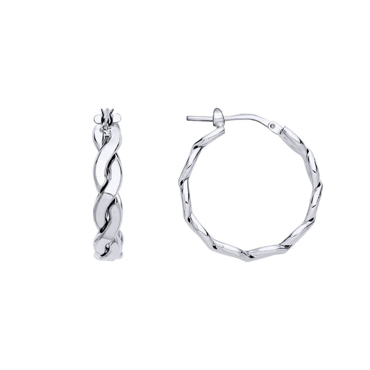 Platinum Plated Silver Flat Wavy Twist Hoop Earrings 25mm 5mm - ER162