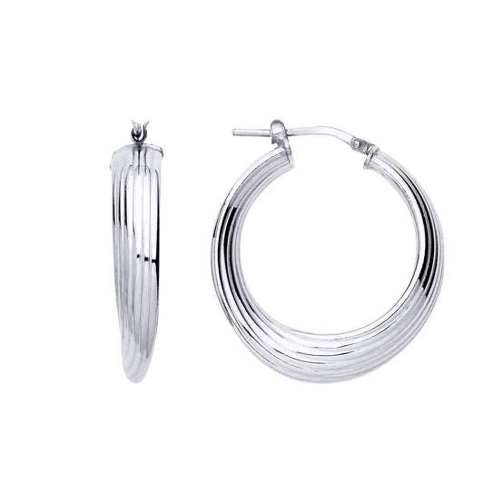 Silver Ribbed Multi Swirl 6 Hoop Creole Earrings 27 x 32mm 6mm - ER164