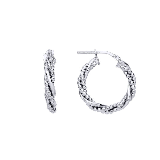 Platinum Plated Silver Bead Chain Wrap Twisted Plain Hoop Earrings 22mm 3.5mm - ER167