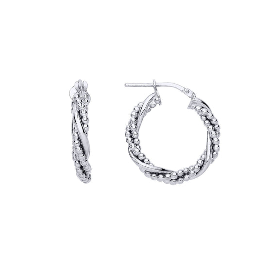 Silver Bead Chain Wrap Twisted Plain Hoop Earrings 22mm 3.5mm - ER167