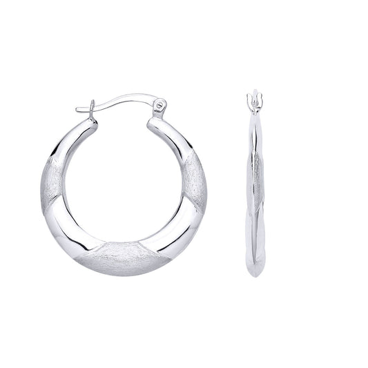 Silver Satin Quadrant Round Hoop Creole Earrings - ER170