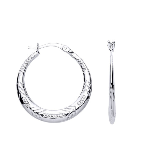 Silver Peapod Chevron Round Hoop Creole Earrings - ER172