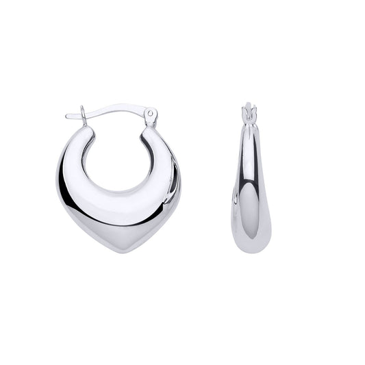 Silver Horned Love Heart Puffed Creole Earrings - ER177