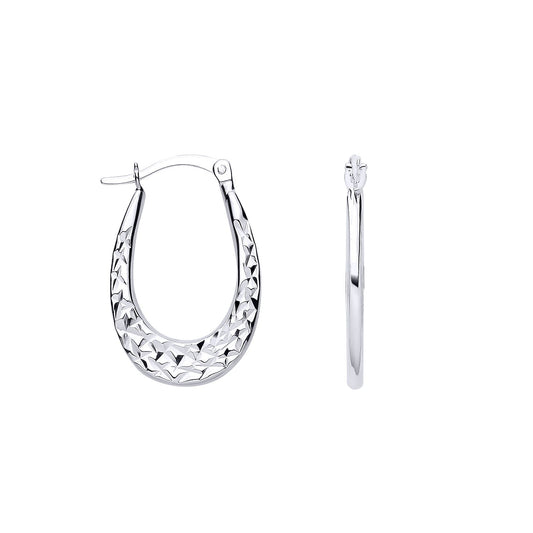 Silver Hammered Oval Handbag Creole Earrings - ER178
