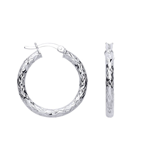 Silver Hammered Crinkle Wreath Hoop Earrings - ER184