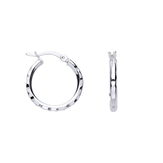 Silver Diamon-cut Faceted Round Hoop Creole Earrings - ER185