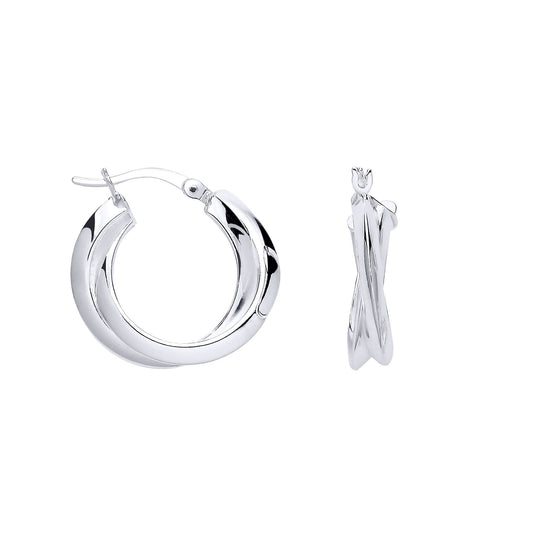 Silver Knife Edge Double Hoop Creole Earrings - ER187
