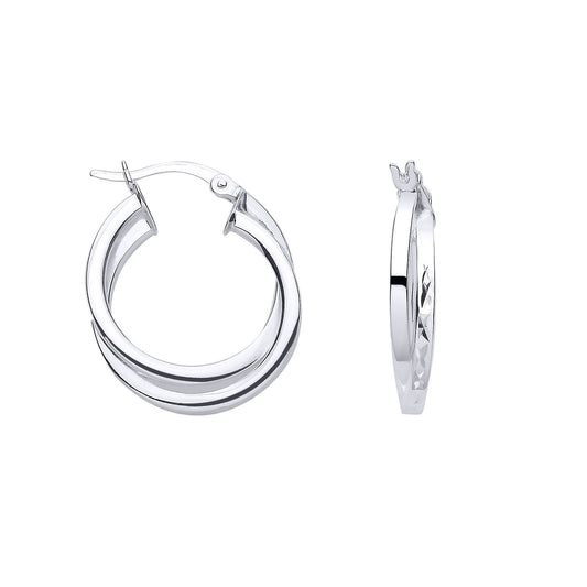Silver Square Tube Criss Cross Double Hoop Creole Earrings - ER189
