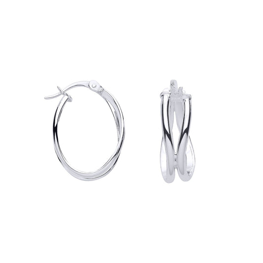 Silver Oval Twist D-Shape Oval Hoop Creole Earrings - ER190