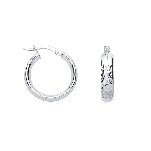 Silver Chunky Criss Cross Round Hoop Creole Earrings - ER191