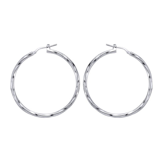 Silver Twisted Hoop Earrings 48mm - ER19