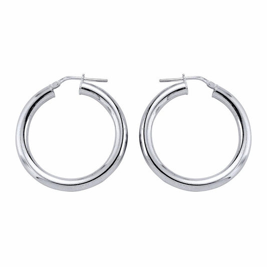 Silver Round Tube Polished Hoop Earrings 33mm - ER1