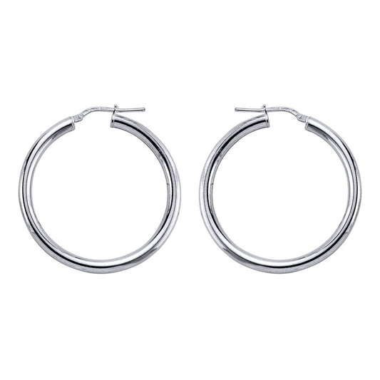 Silver Round Tube Polished Hoop Earrings 36mm - ER2
