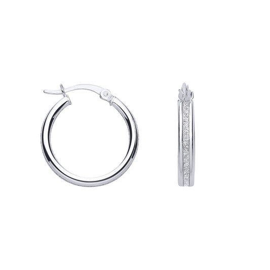 Silver Channel Moondust Round Hoop Creole Earrings - ER200