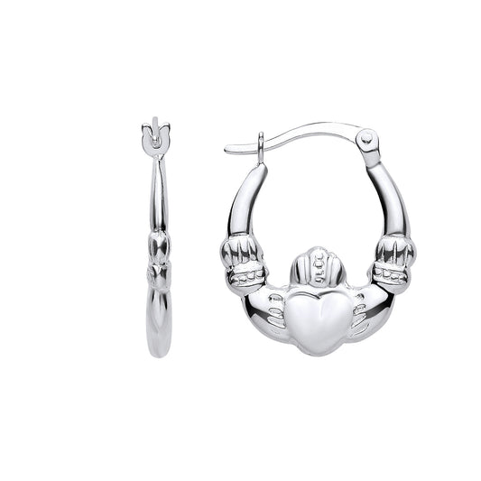 Silver Puffed Claddagh Creole Earrings Small - ER204SML