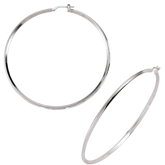 Silver Round Tube Polished Hoop Earrings 65mm - ER21