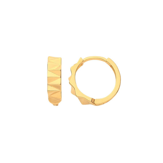 Gilded Silver Crinkle Pyramid Spikey Huggie Hoop Earrings - ER223