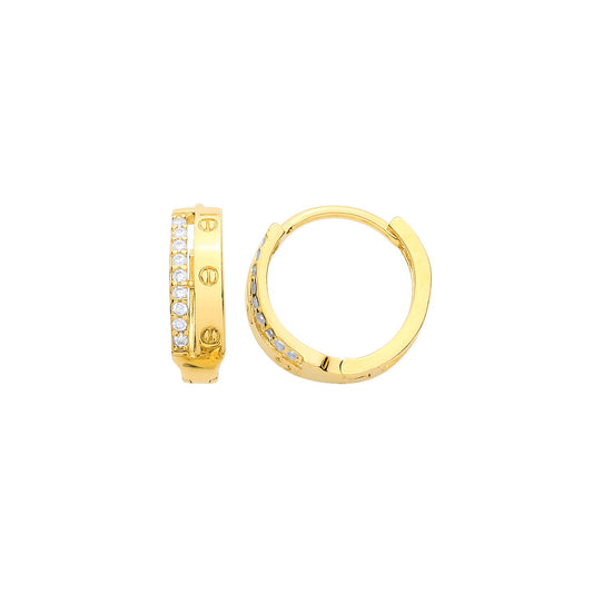 Gold Plated Sterling Silver CZ Two Row Screw Hoop Earrings - ER225