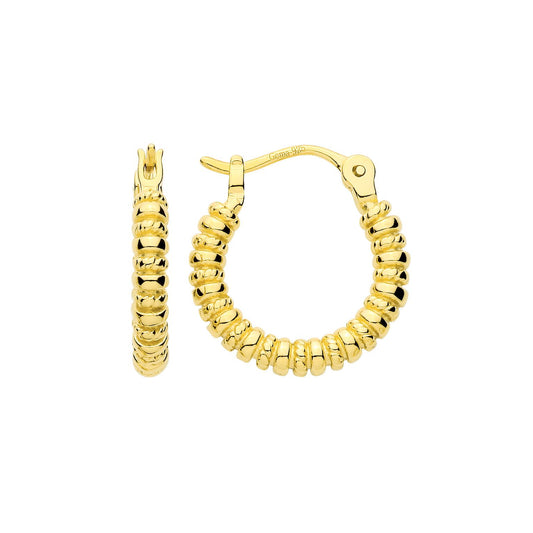 Gold Plated Sterling Silver Ribbed Hoop Earrings - ER227