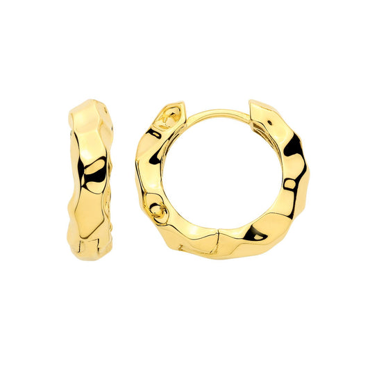 Gold Plated Sterling Silver Irregular Texture Huggie Hoop Earrings - ER228