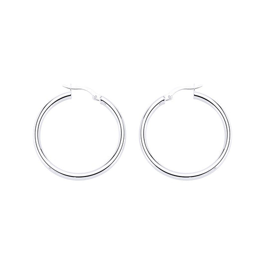 Silver Round Tube Polished Hoop Earrings 31mm 3mm - ER29