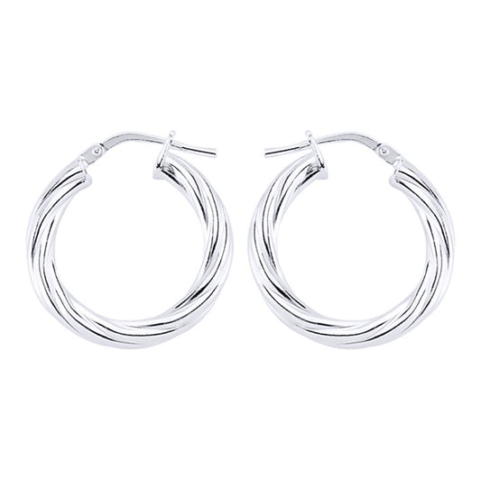 Silver Twisted Hoop Earrings 16mm 3mm - ER33