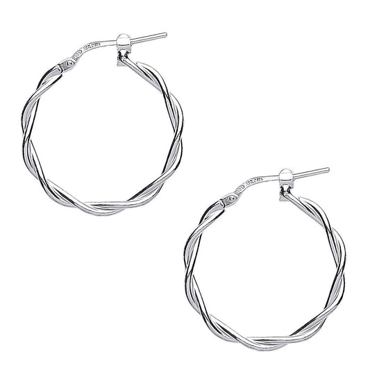 Silver Candy Twist Hoop Earrings 25mm 3mm - ER38