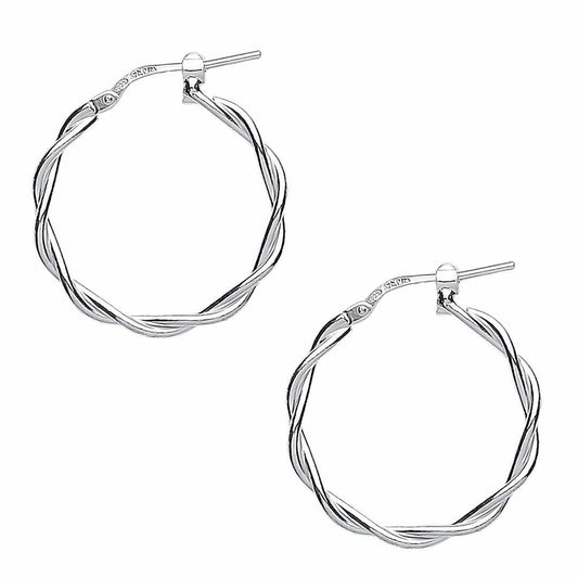 Silver Candy Twist Hoop Earrings 25mm 3mm - ER38