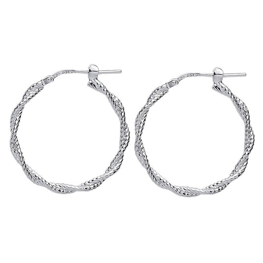 Silver Platted Twisted Hoop Earrings 26mm 2mm - ER39