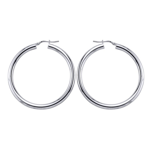 Silver Round Tube Polished Hoop Earrings 46mm - ER3