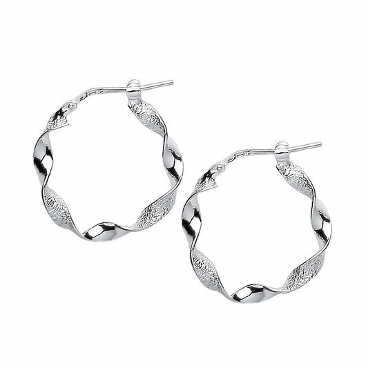 Silver Frosted Candy Twist Hoop Earrings 23mm 3mm - ER40