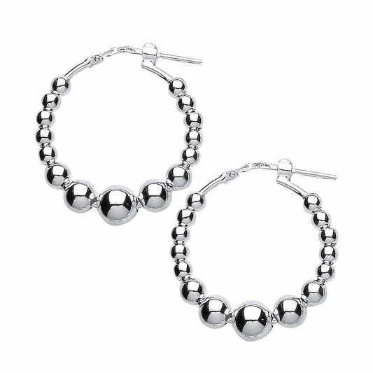 Silver Graduated Bead Hoop Earrings 25mm 6mm - ER41