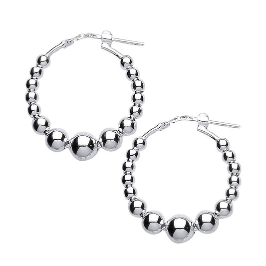 Silver Graduated Bead Hoop Earrings 25mm 6mm - ER41