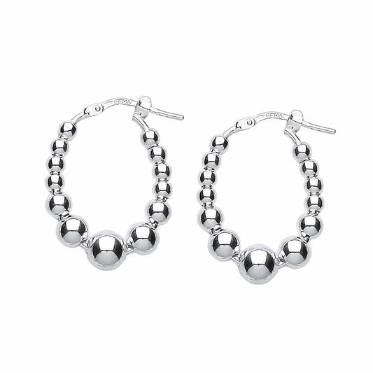 Silver Oval Graduated Bead Hoop Earrings 19mm 6mm - ER42