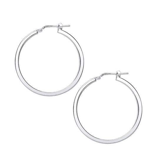 Silver Square Tube Polished Hoop Earrings 35mm 2mm - ER52