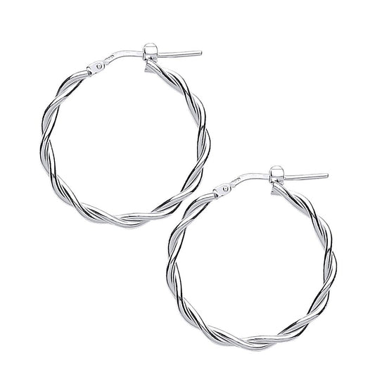Silver Candy Twist Hoop Earrings 21mm 2mm - ER59