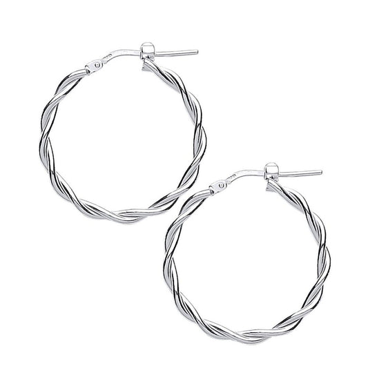 Silver Candy Twist Hoop Earrings 21mm 2mm - ER59