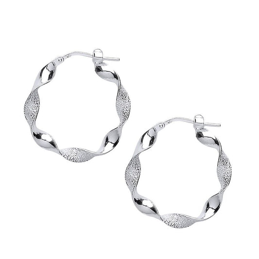 Silver Frosted Candy Twist Hoop Earrings 23mm 4mm - ER60