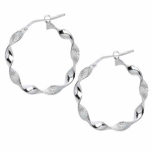 Silver Frosted Candy Twist Hoop Earrings 28mm 4mm - ER61