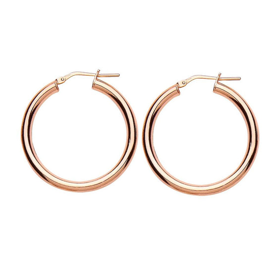 Rose Silver Round Tube Polished Hoop Earrings 32mm 3mm - ER7ROSE