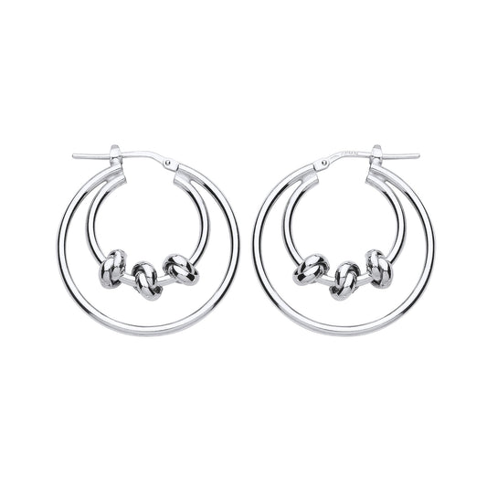 Silver Triple Knot Double Hoop Earrings 29mm - ER84