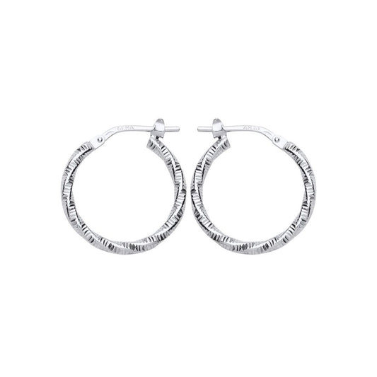 Silver Square Tube Ribbed Twist Hoop Earrings 19mm - ER85