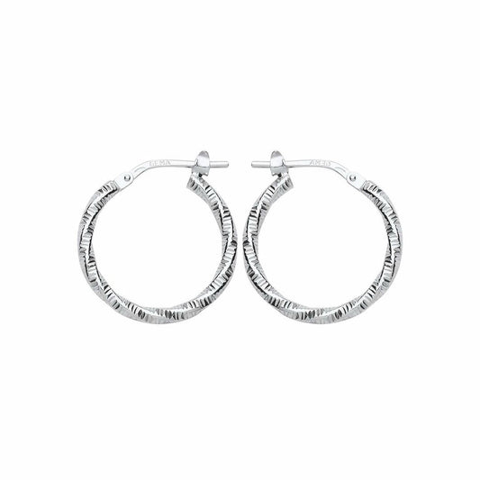 Silver Square Tube Ribbed Twist Hoop Earrings 19mm - ER85