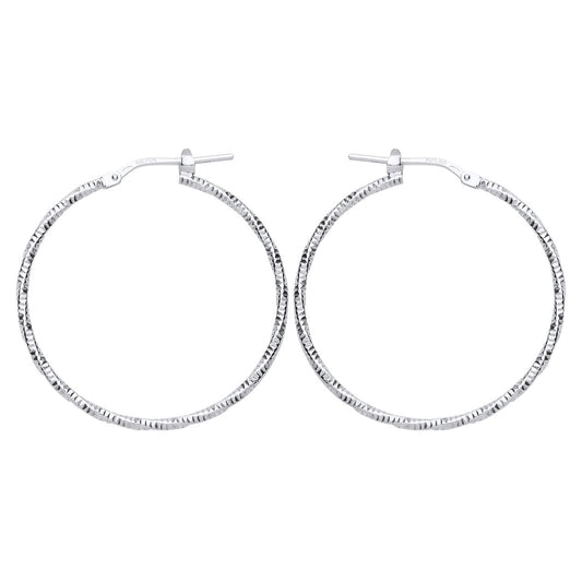 Silver Square Tube Ribbed Twist Hoop Earrings 34mm - ER86